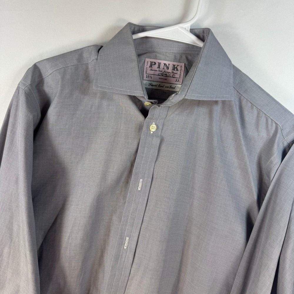 Thomas Pink Jermyn Street Grey End on End Cotton Dress Shirt French Cuff 15.5 33